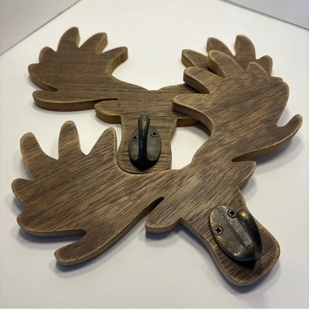 Moose antler wooden wall decor with hooks